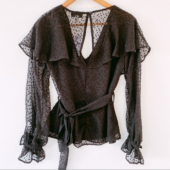 Topshop Dobby Angel Sleeve Blouse in Black US4 - Picture 2 of 4